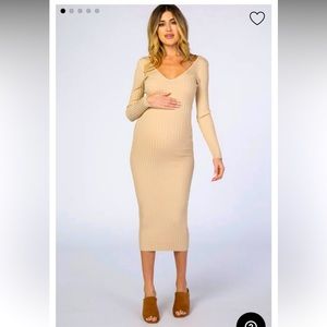 Pinkblush Maternity (and post bump friendly) taupe fitted dress.NWT.